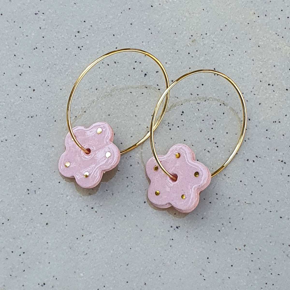 Blossom hoops - pink , gold dots