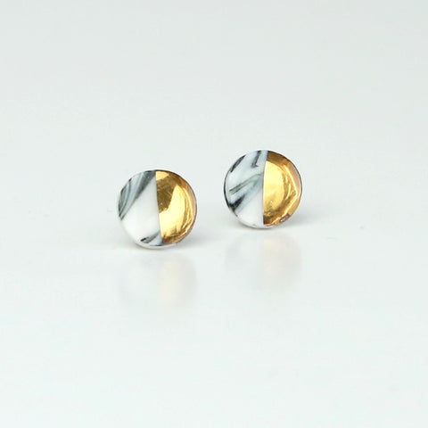 Marble, circle studs - gold dipped