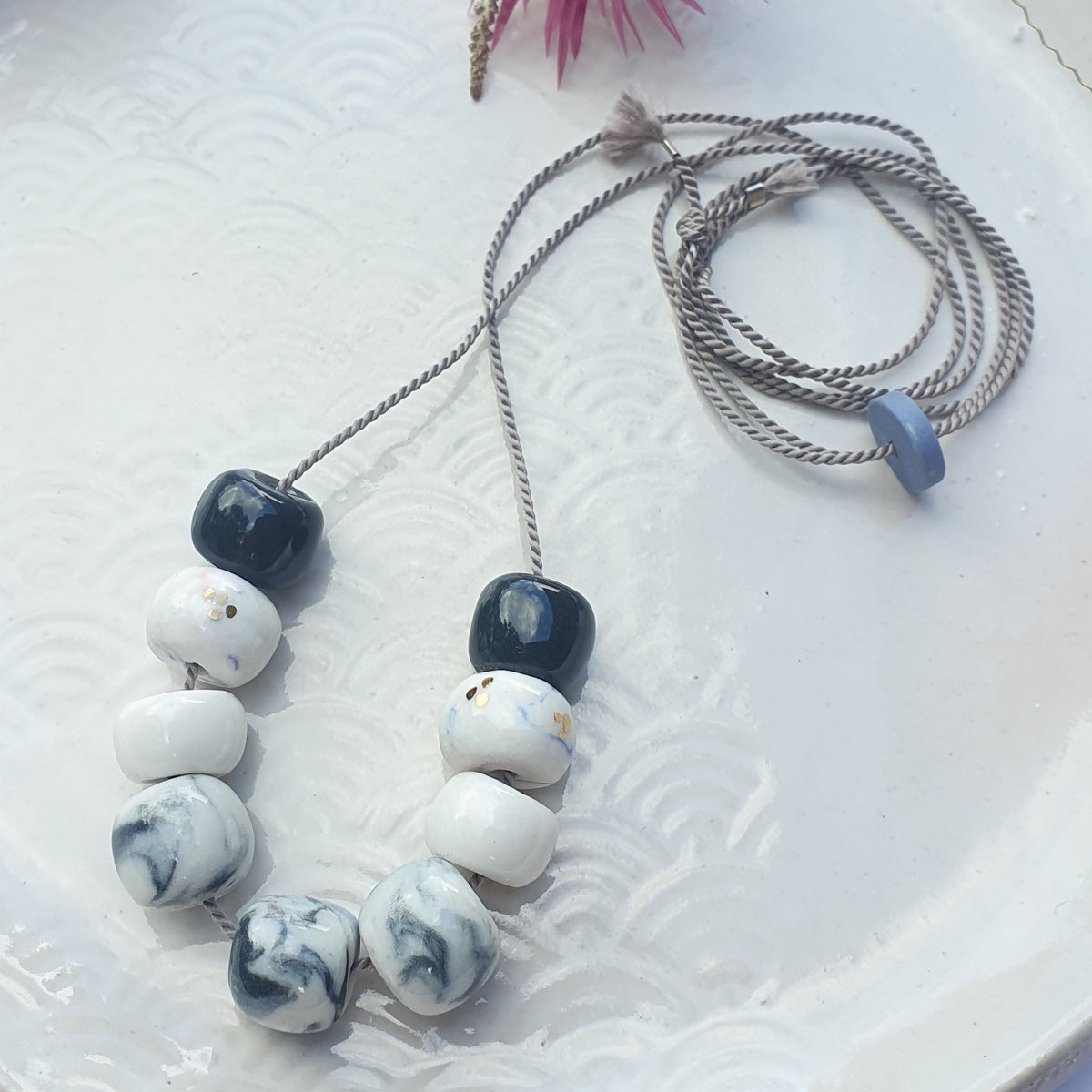 Porcelain beads - charcoal & marble