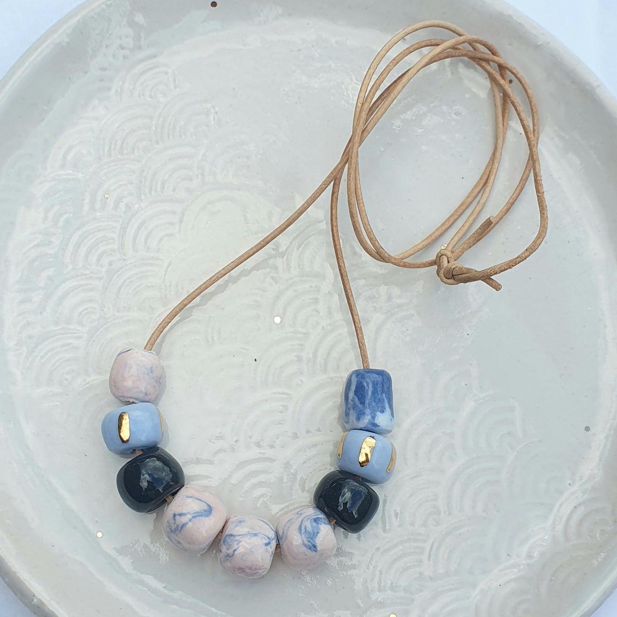 Porcelain beads - Charcoal, pink & blues