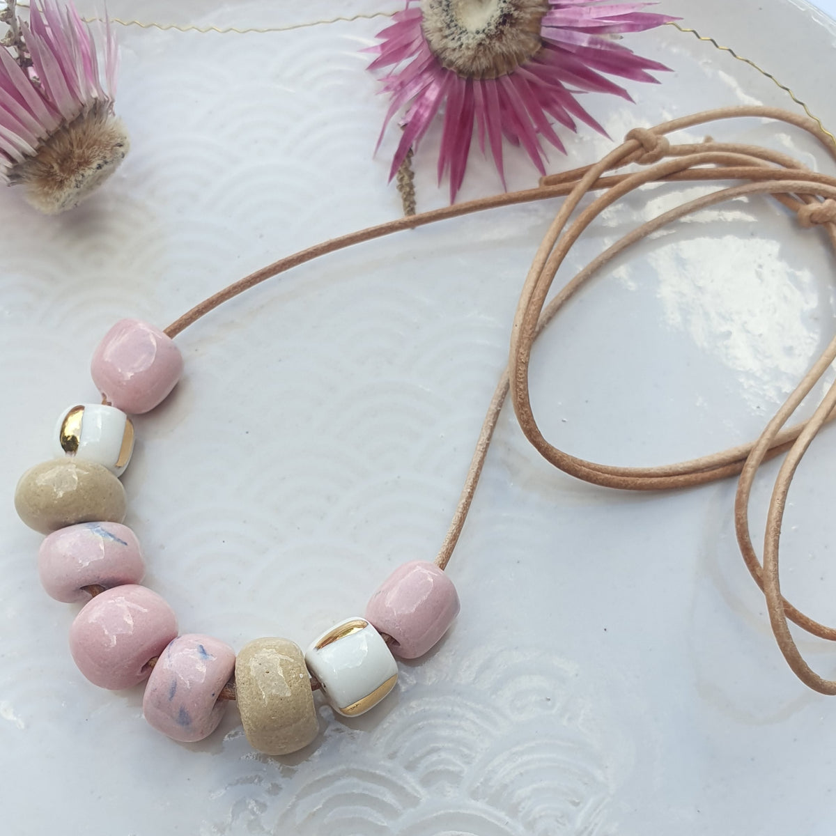 Porcelain beads - Pale pink & sand