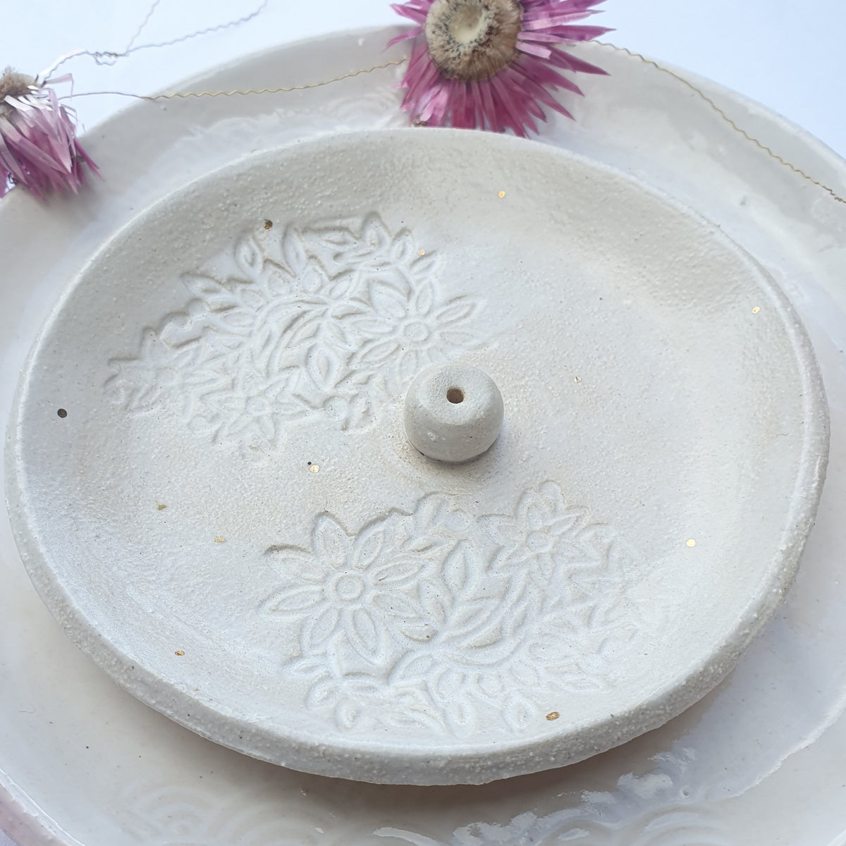 Small incense holder - White with botanical print