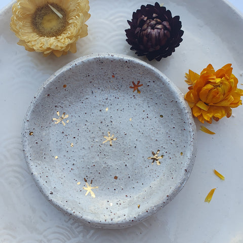Mini trinket dish - speckled clay with gold stars