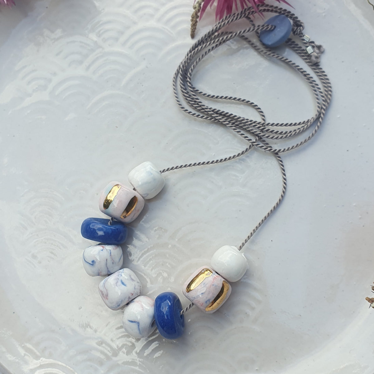 Porcelain Beads - royal blue & pale pink