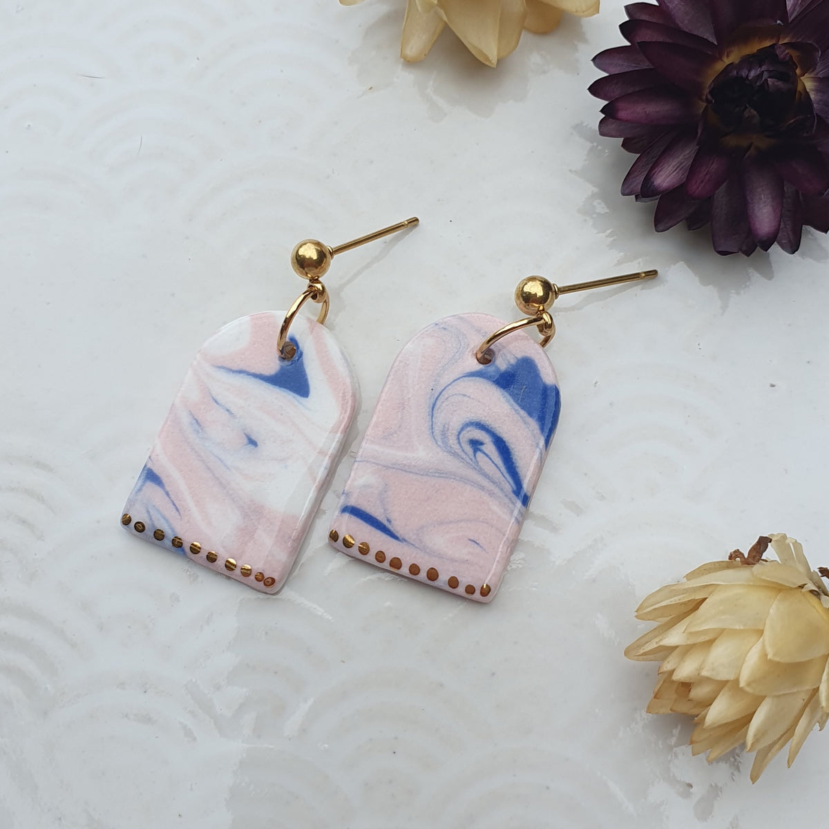 S A L E Blue & pink marble arch earrings