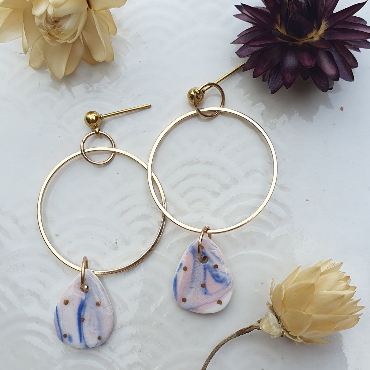 S A L E Blue & pink marble earrings