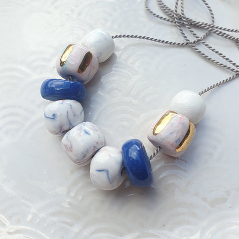 Porcelain Beads - royal blue & pale pink