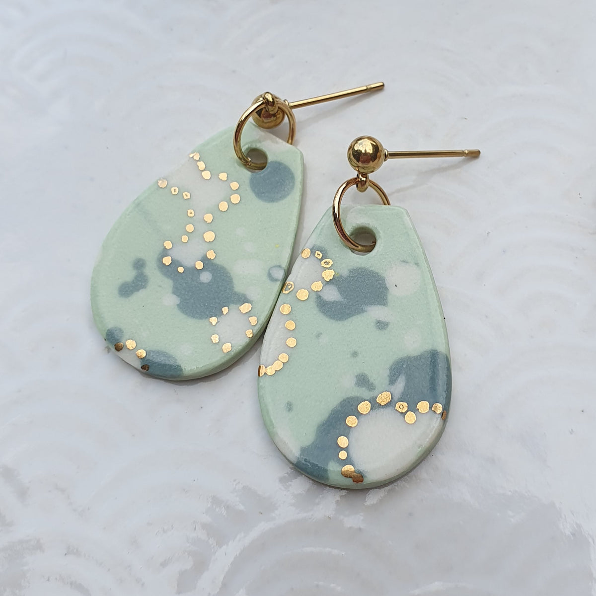 S A L E Mint green teardrops with gold dots