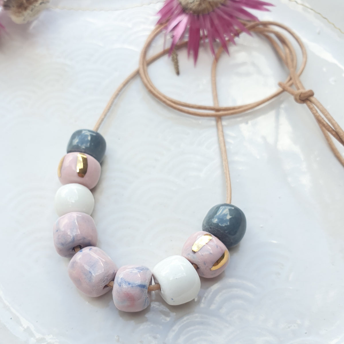 Porcelain beads - Pink & grey