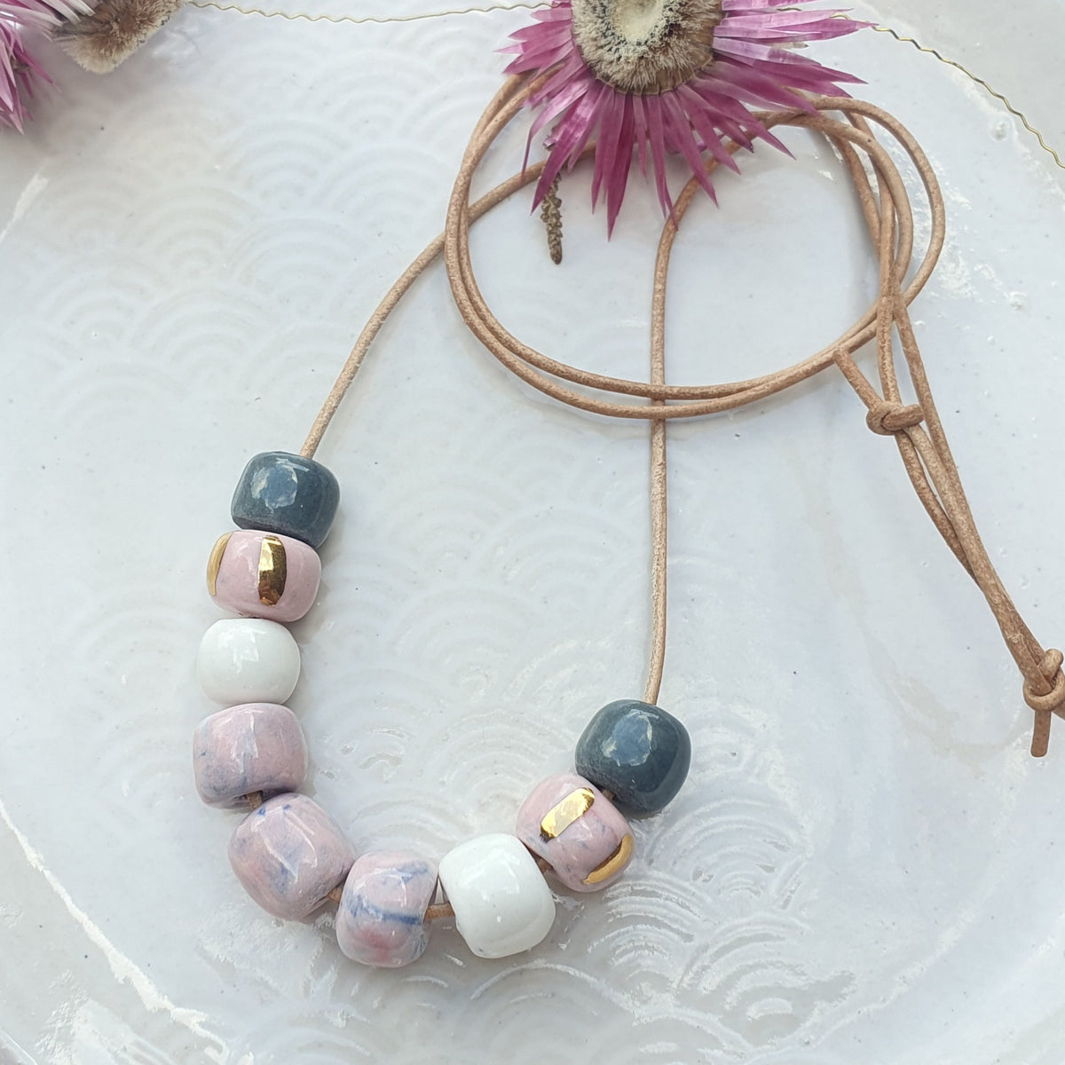 Porcelain beads - Pink & grey