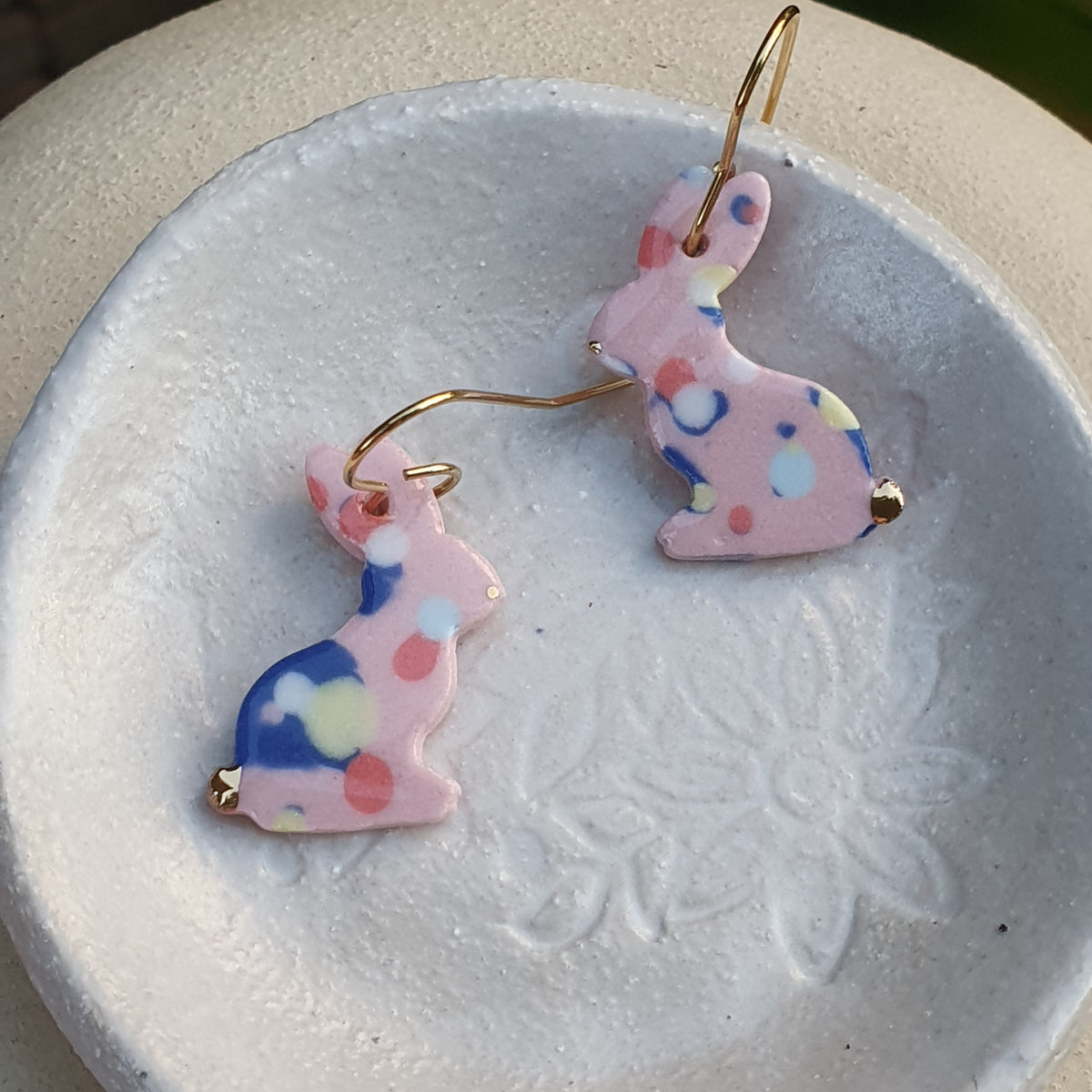 Bunny earrings - pink confetti & gold