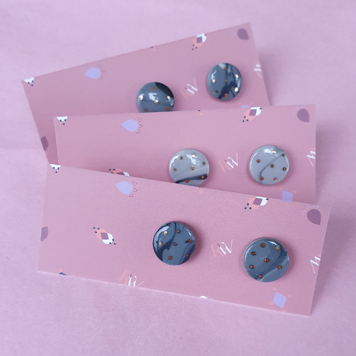S A L E Grey marble studs- gold dots
