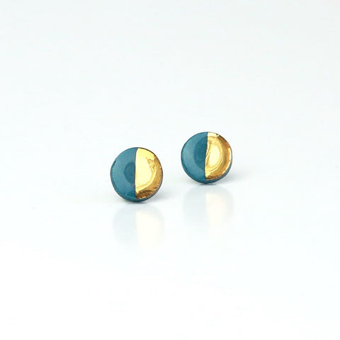 Single colour studs - deep green & gold dipped