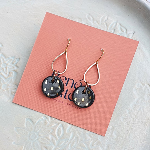 Rose Gold Tear Drop Earrings - Black & gold dashes