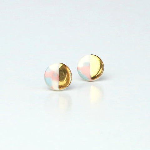 Pale blue & pink, circle studs - gold dipped