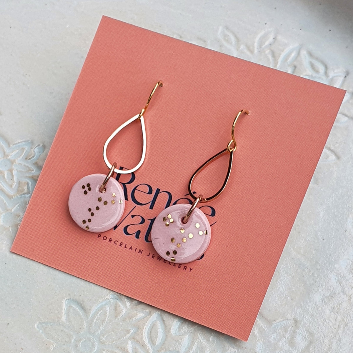 Rose Gold Tear Drop Earrings - Pink & gold lace