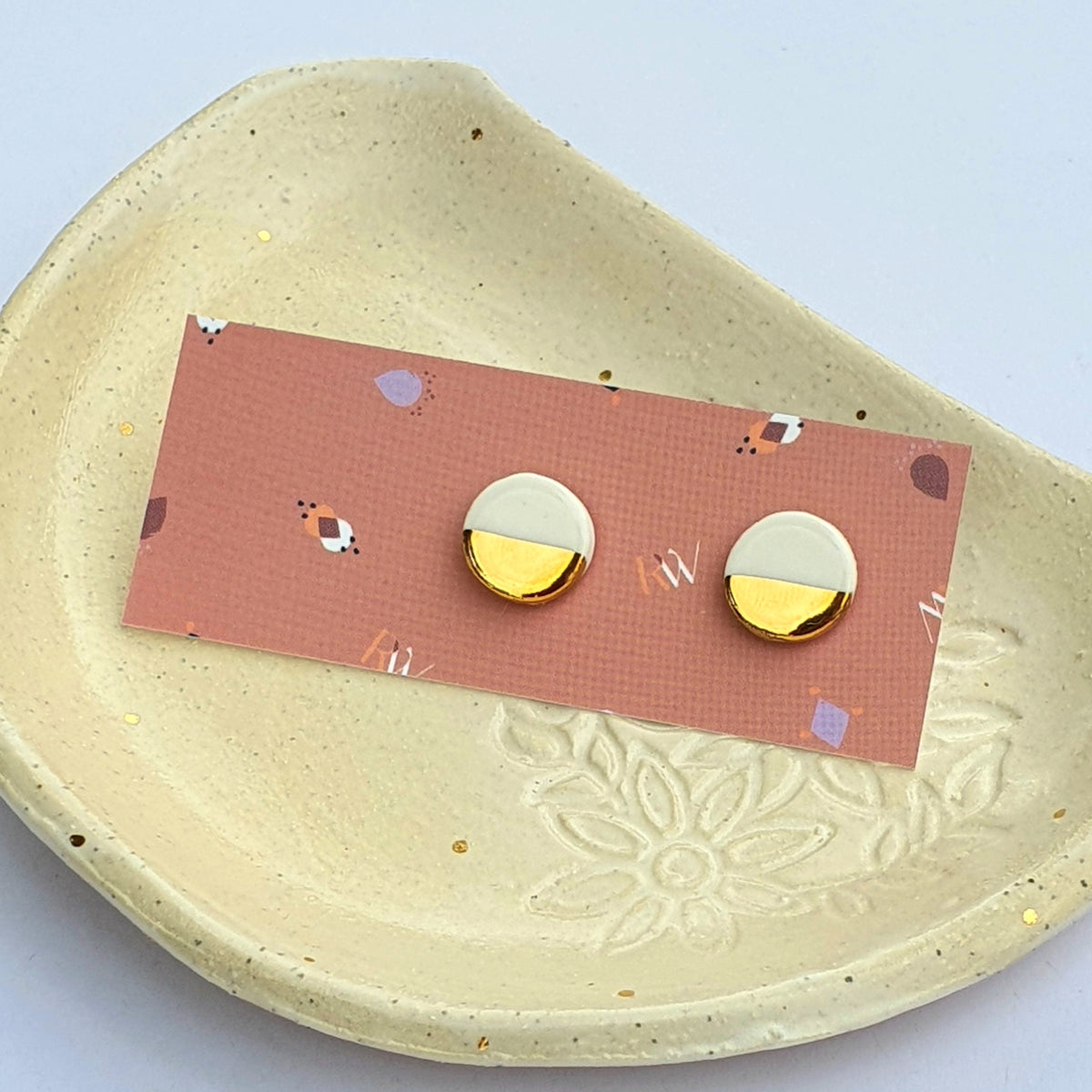 Single colour studs - white & gold dipped